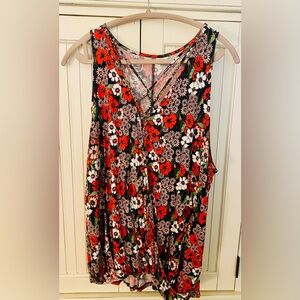 Maurices Red and White Floral Blouse